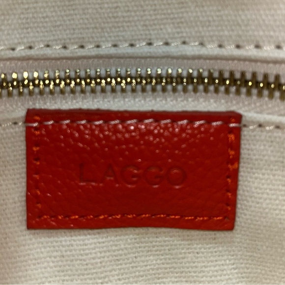 LAGGO Stitched Polka Orange Pebble Leather Envelope Clutch NWOT - Picture 5 of 7